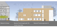Ansicht Süd-West - Der Neubau des Forschungsclusters IIIa wird direkt an das 2012 fertig gestellte Gebäude Forschungscluster III angebaut. © 2016 tönis + schroeter + jansen freie architekten gmbh  Lübeck