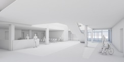 Visualisierung Foyer - Eingang Südost © 2022 MHB Architekten + Ingenieure GmbH  Rostock