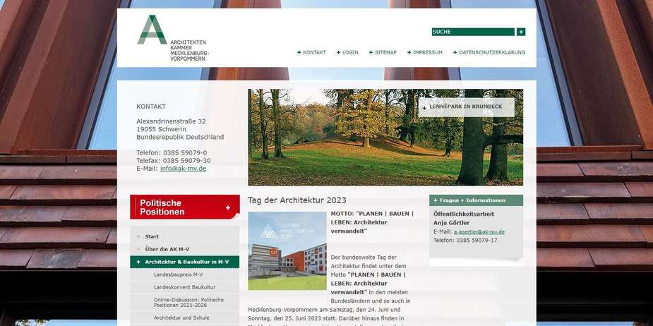 Screenshot Internet © 2023 Architektenkammer Mecklenburg-Vorpommern Screenshot Internet © 2023 Architektenkammer Mecklenburg-Vorpommern